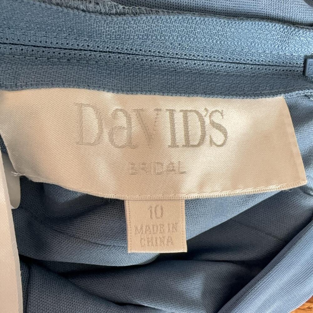 David's Bridal Dress Girls 10 Steel Blue Y Neck Mesh Maxi Formal NWT $99 Gown - Picture 6 of 15